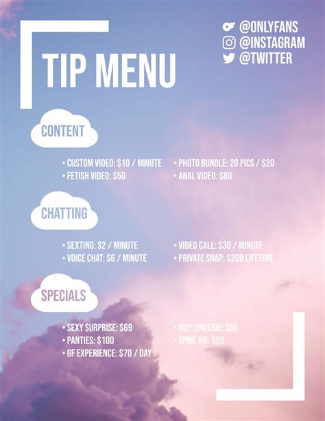 onlyfans price menu|How To Price OnlyFans Content (& Make an Tip Menu)